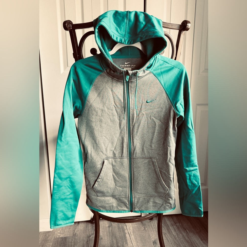 Nike Therma-Fit Aqua and Gray Zip Hoodie